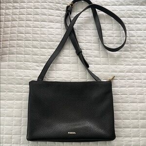 Fossil Pebbled Black Crossbody Bag